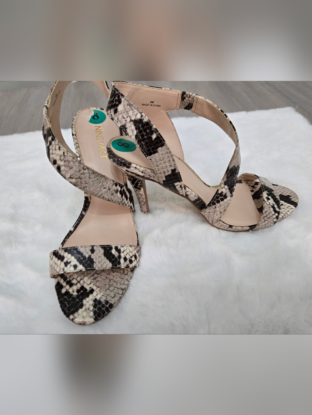 NEW - Nine West Snakeskin Print Strappy Sandals Heels Women’s Size 8